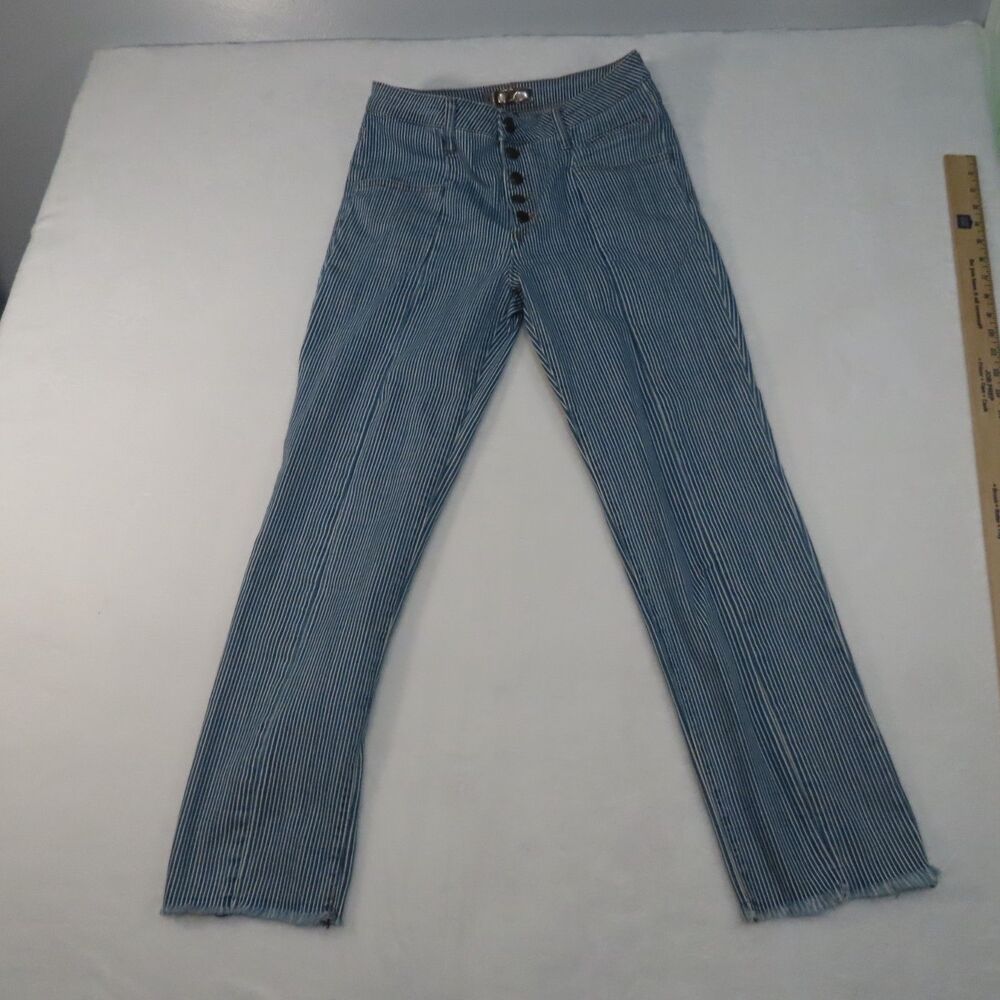 KUT from the Kloth High Rise Button Fly Pinstripe Straight Jeans Size 8 Raw Hem